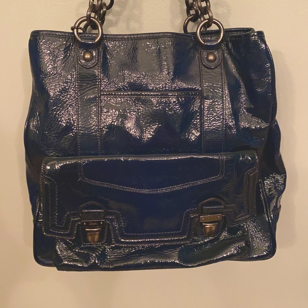 Coach, blue patent leather bag; like new